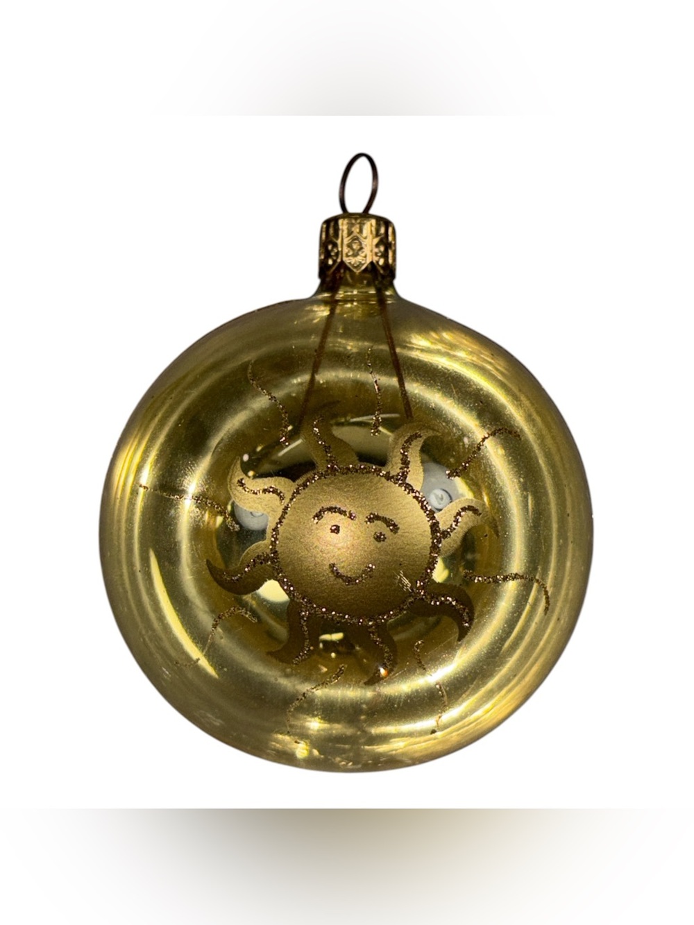 Czech 2.5" Half Clear Half Gold Mercury Glass Christmas Ornament Celestial Sun